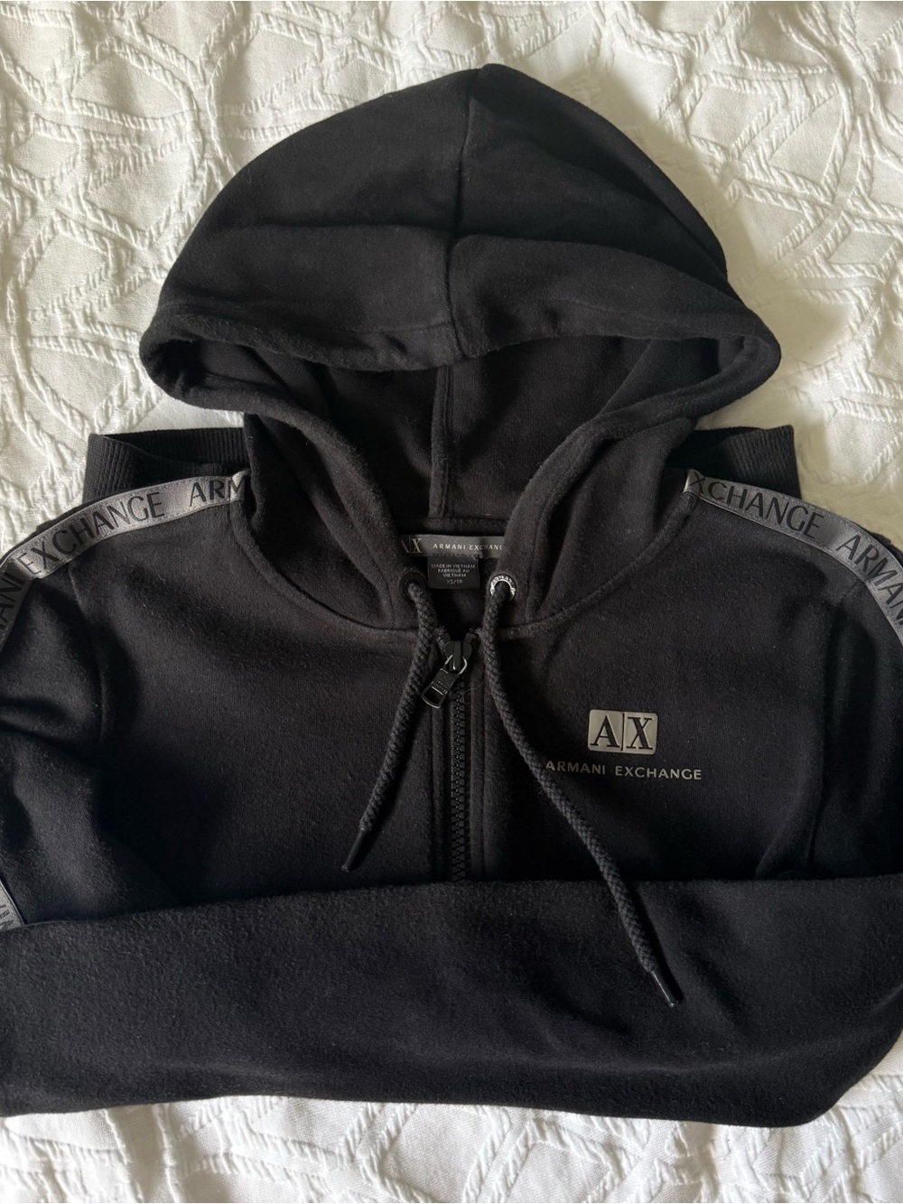 Armani Exchange Black Hooded Zip Sweatshirt with Logo Tape
